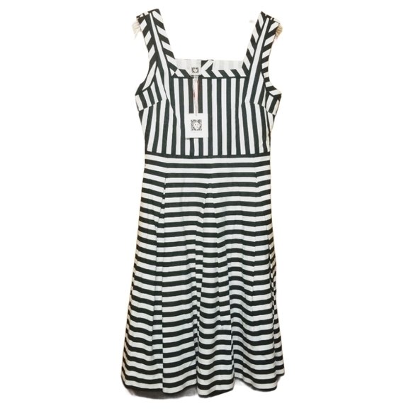 Anne Klein | Black & White Striped Fit & Flare Midi Length Dress (Size 2) - Picture 1 of 11